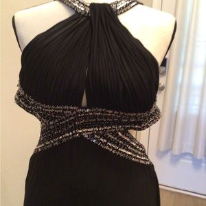 Black formal gowns with sequin accents